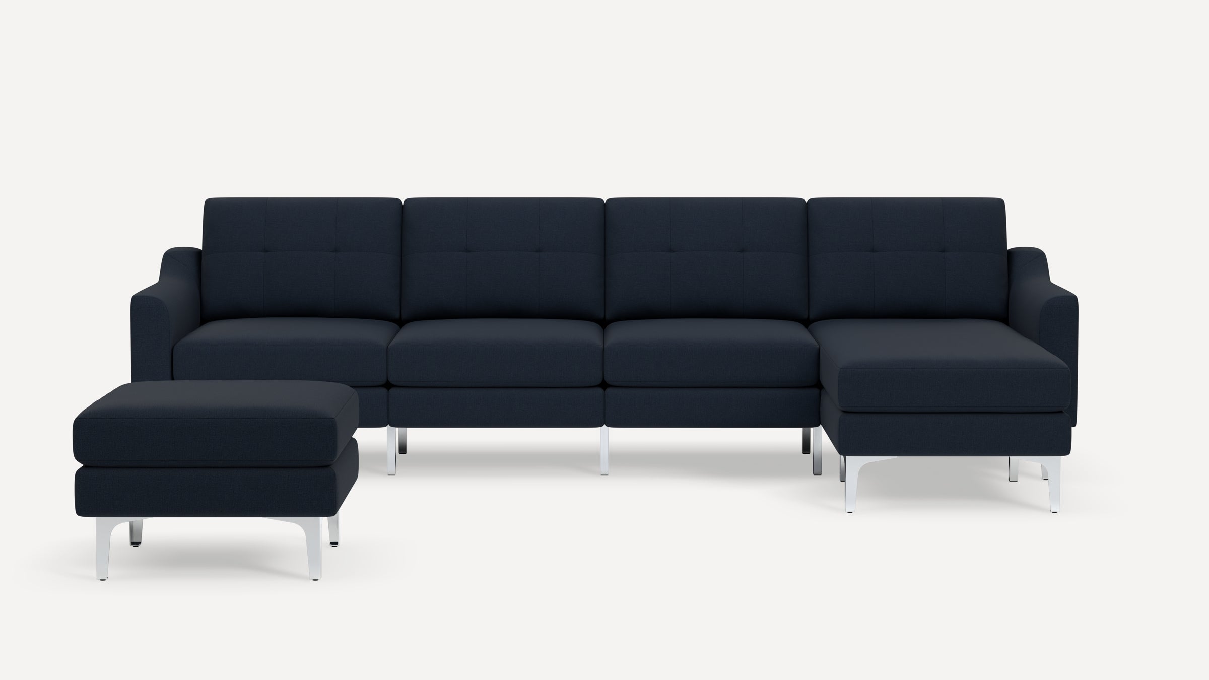 Nomad Plus King Sectional with Ottoman - Navy Blue - Performance Flatweave / Chrome - Metal / Slope Arm