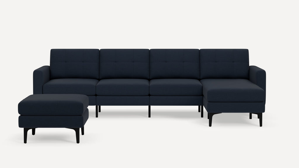 Nomad Plus King Sectional with Ottoman - Navy Blue - Performance Flatweave / Black - Metal / Block Arm