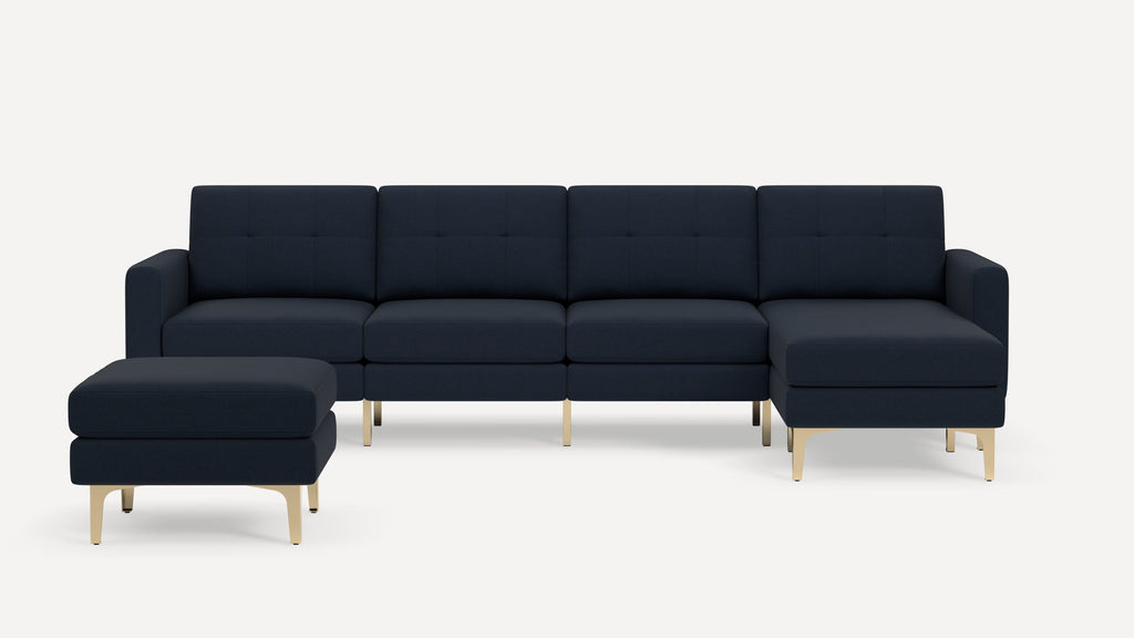 Nomad Plus King Sectional with Ottoman - Navy Blue - Performance Flatweave / Brass - Metal / Block Arm