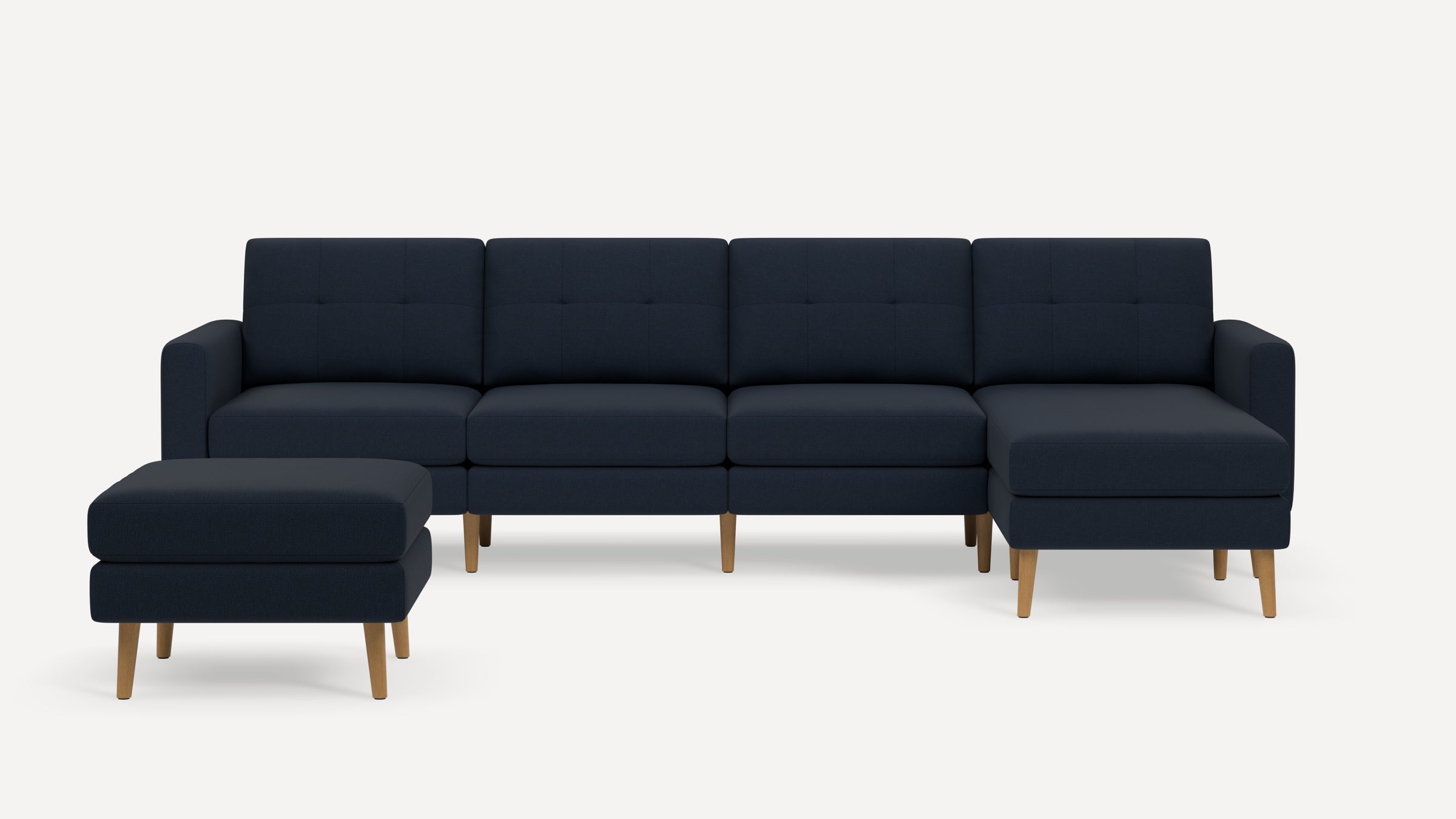 Nomad Plus King Sectional with Ottoman - Navy Blue - Performance Flatweave / Oak - Wood / Block Arm