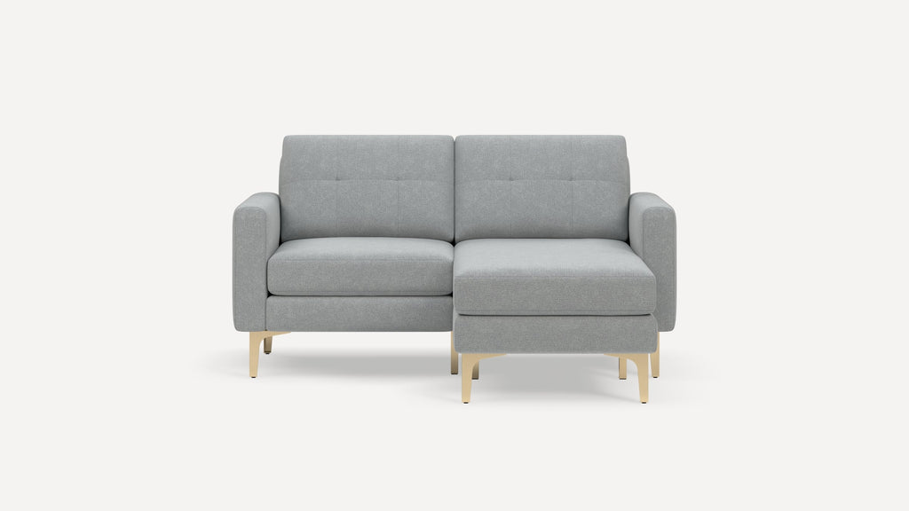 Nomad Plus Loveseat with Chaise - Crushed Gravel - Performance Chenille / Brass - Metal / Block Arm