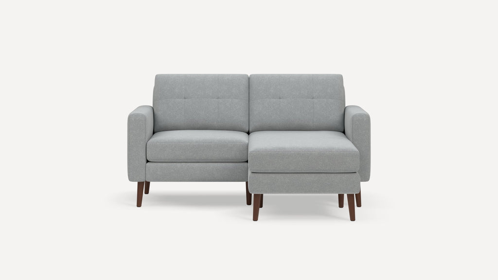 Nomad Plus Loveseat with Chaise - Crushed Gravel - Performance Chenille / Walnut - Wood / Block Arm