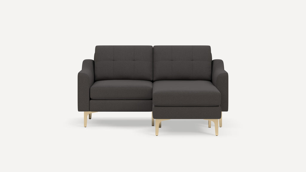 Nomad Plus Loveseat with Chaise - Heather Charcoal - Performance Chenille / Brass - Metal / Slope Arm