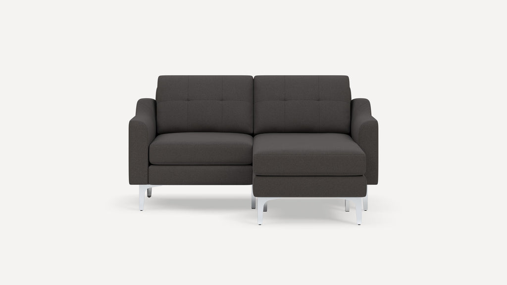 Nomad Plus Loveseat with Chaise - Heather Charcoal - Performance Chenille / Chrome - Metal / Slope Arm
