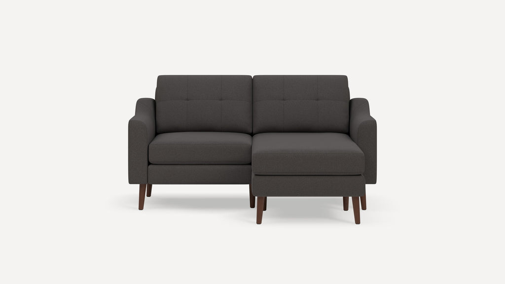 Nomad Plus Loveseat with Chaise - Heather Charcoal - Performance Chenille / Walnut - Wood / Slope Arm