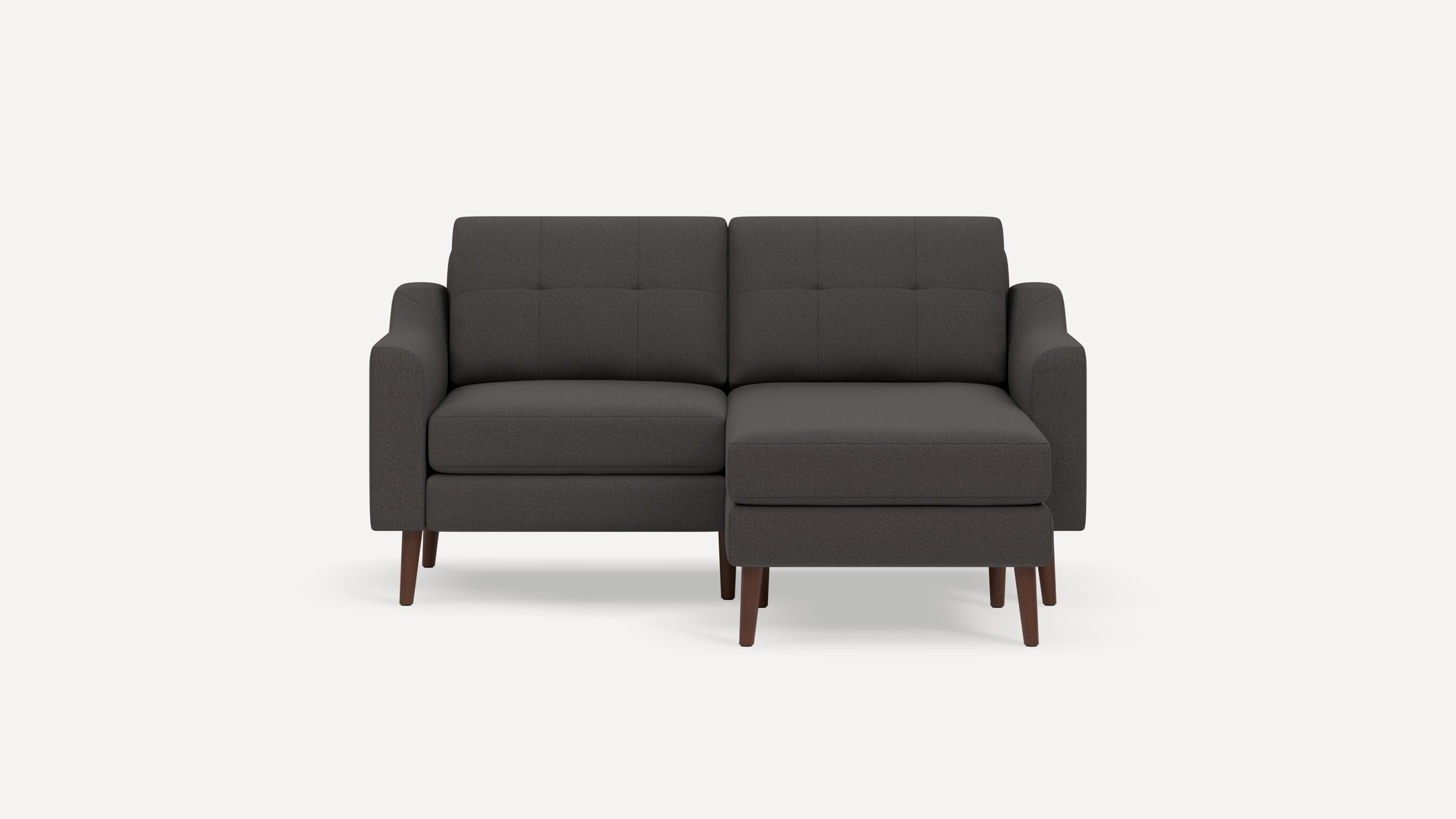 Nomad Plus Loveseat with Chaise - Heather Charcoal - Performance Chenille / Walnut - Wood / Slope Arm