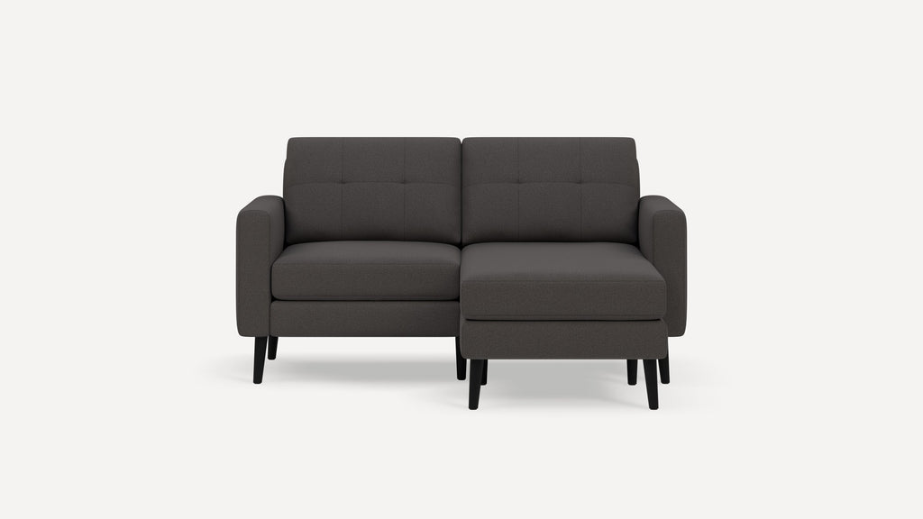 Nomad Plus Loveseat with Chaise - Heather Charcoal - Performance Chenille / Ebony - Wood / Block Arm