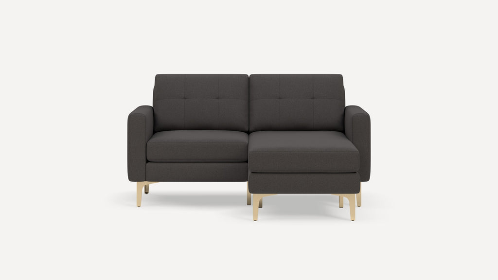 Nomad Plus Loveseat with Chaise - Heather Charcoal - Performance Chenille / Brass - Metal / Block Arm