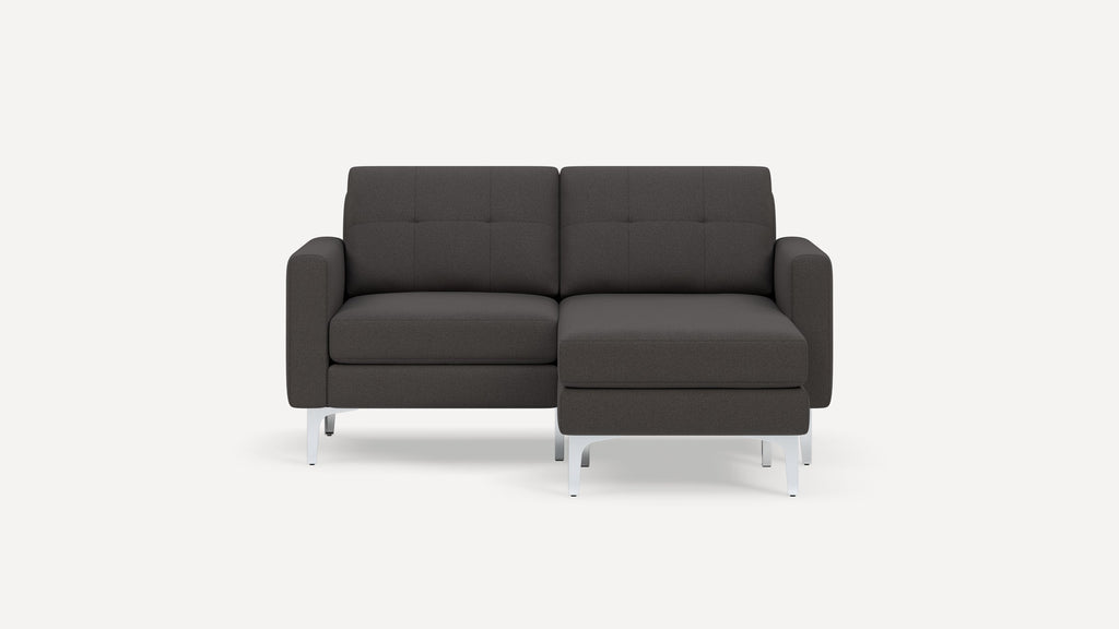 Nomad Plus Loveseat with Chaise - Heather Charcoal - Performance Chenille / Chrome - Metal / Block Arm