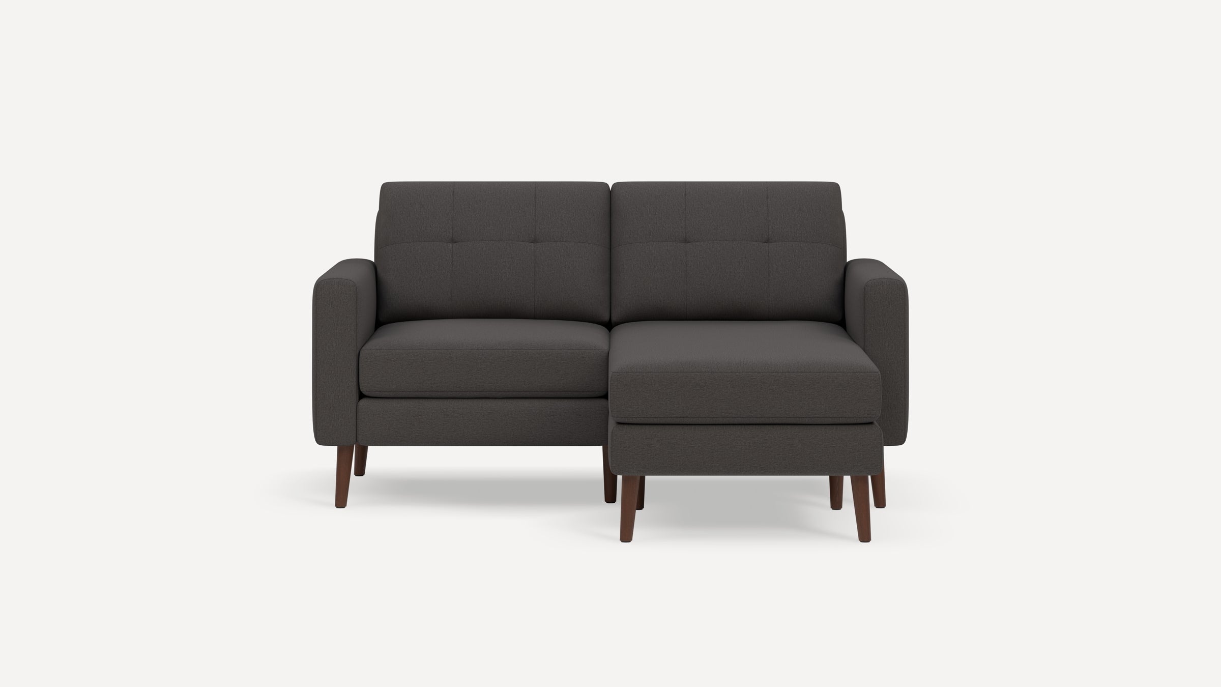 Nomad Plus Loveseat with Chaise - Heather Charcoal - Performance Chenille / Walnut - Wood / Block Arm