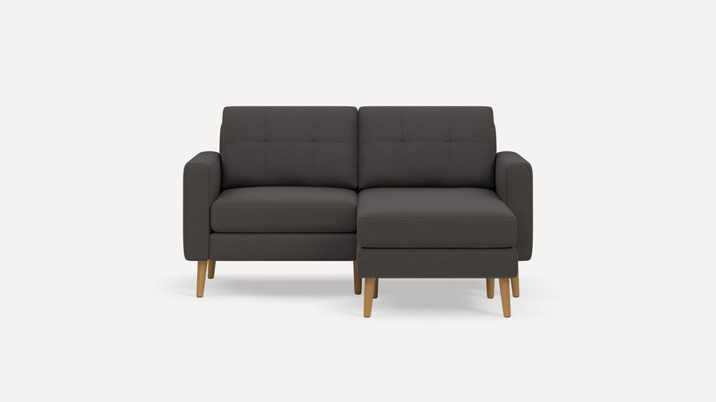 Nomad Plus Loveseat with Chaise - Heather Charcoal - Performance Chenille / Oak - Wood / Block Arm