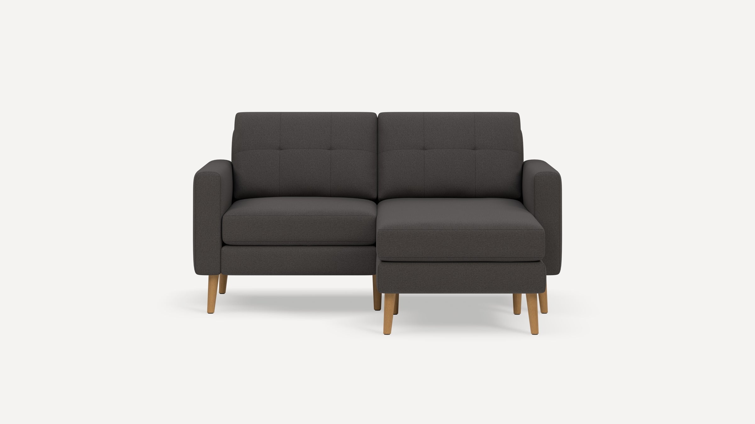 Nomad Plus Loveseat with Chaise - Heather Charcoal - Performance Chenille / Oak - Wood / Block Arm