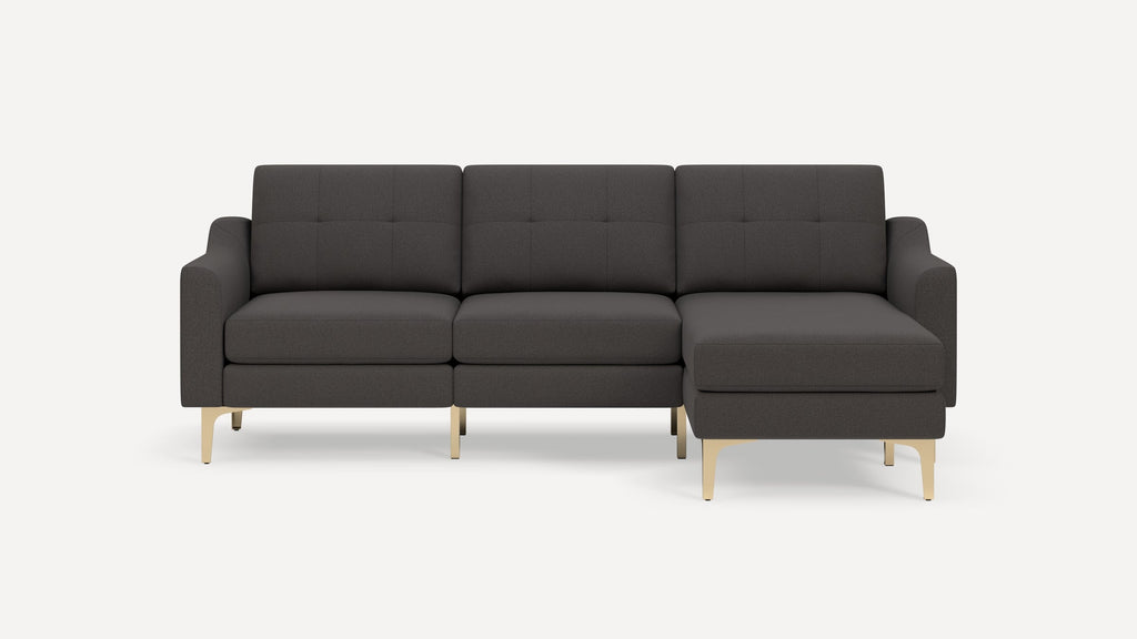 Nomad Plus Sofa Sectional - Heather Charcoal - Performance Chenille / Brass - Metal / Slope Arm
