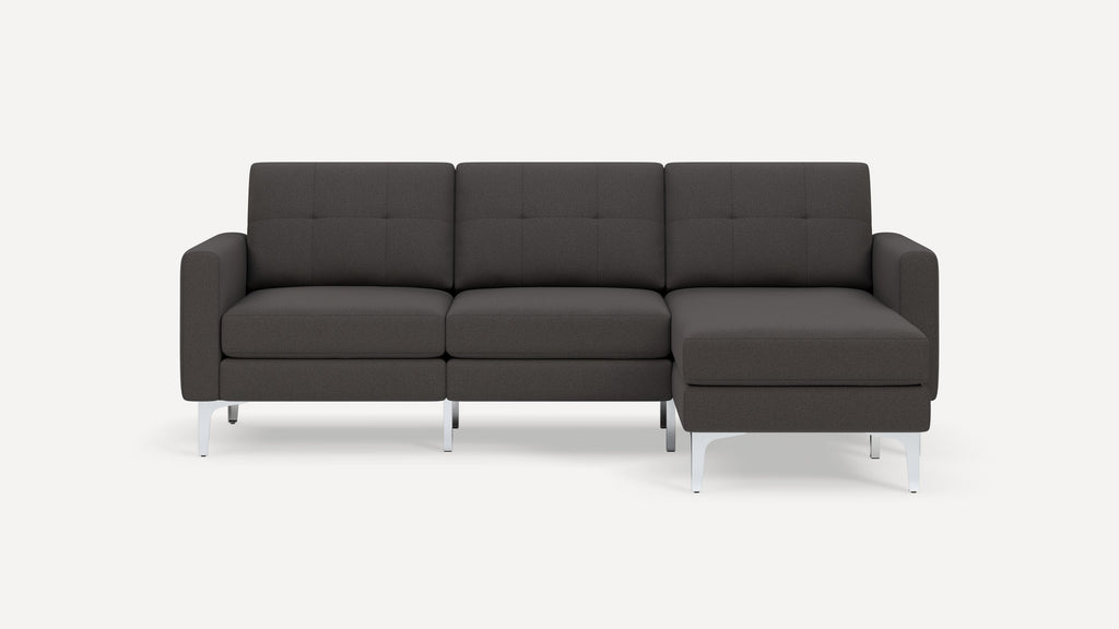 Nomad Plus Sofa Sectional - Heather Charcoal - Performance Chenille / Chrome - Metal / Block Arm