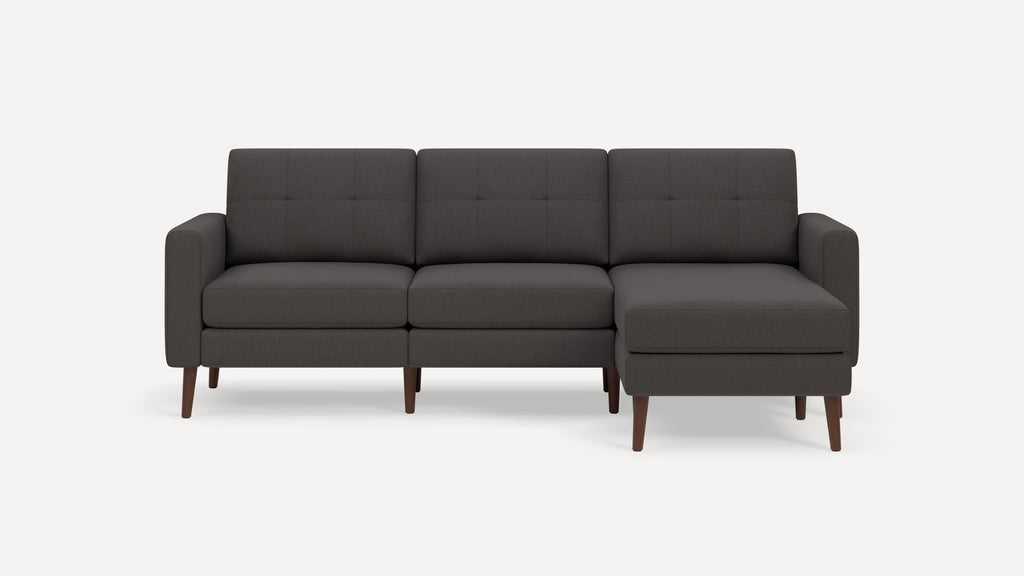 Nomad Plus Sofa Sectional - Heather Charcoal - Performance Chenille / Walnut - Wood / Block Arm