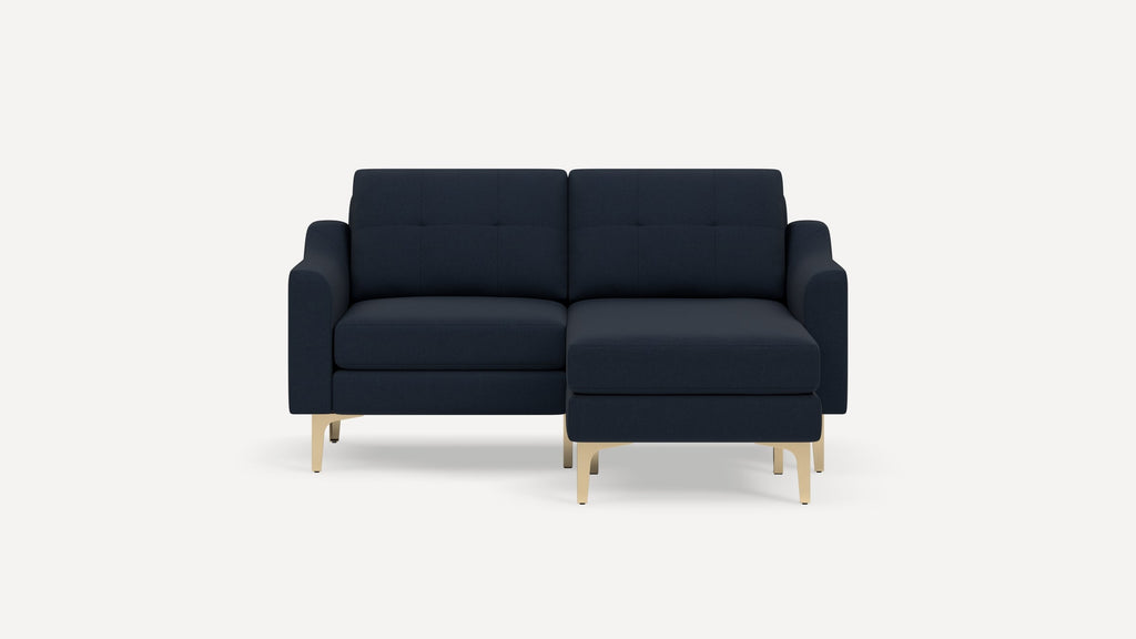 Nomad Plus Loveseat with Chaise - Navy Blue - Performance Flatweave / Brass - Metal / Slope Arm