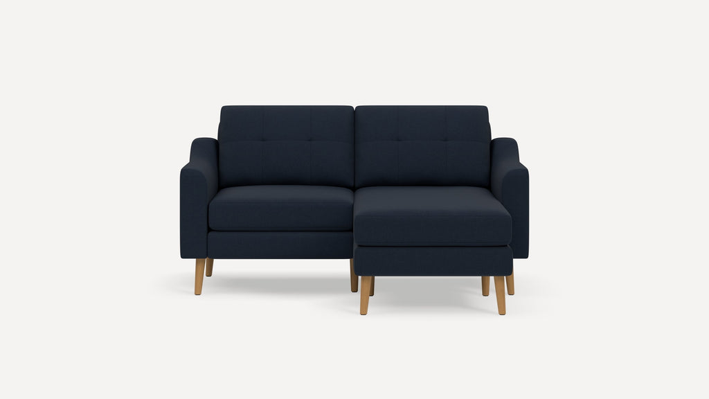 Nomad Plus Loveseat with Chaise - Navy Blue - Performance Flatweave / Oak - Wood / Slope Arm