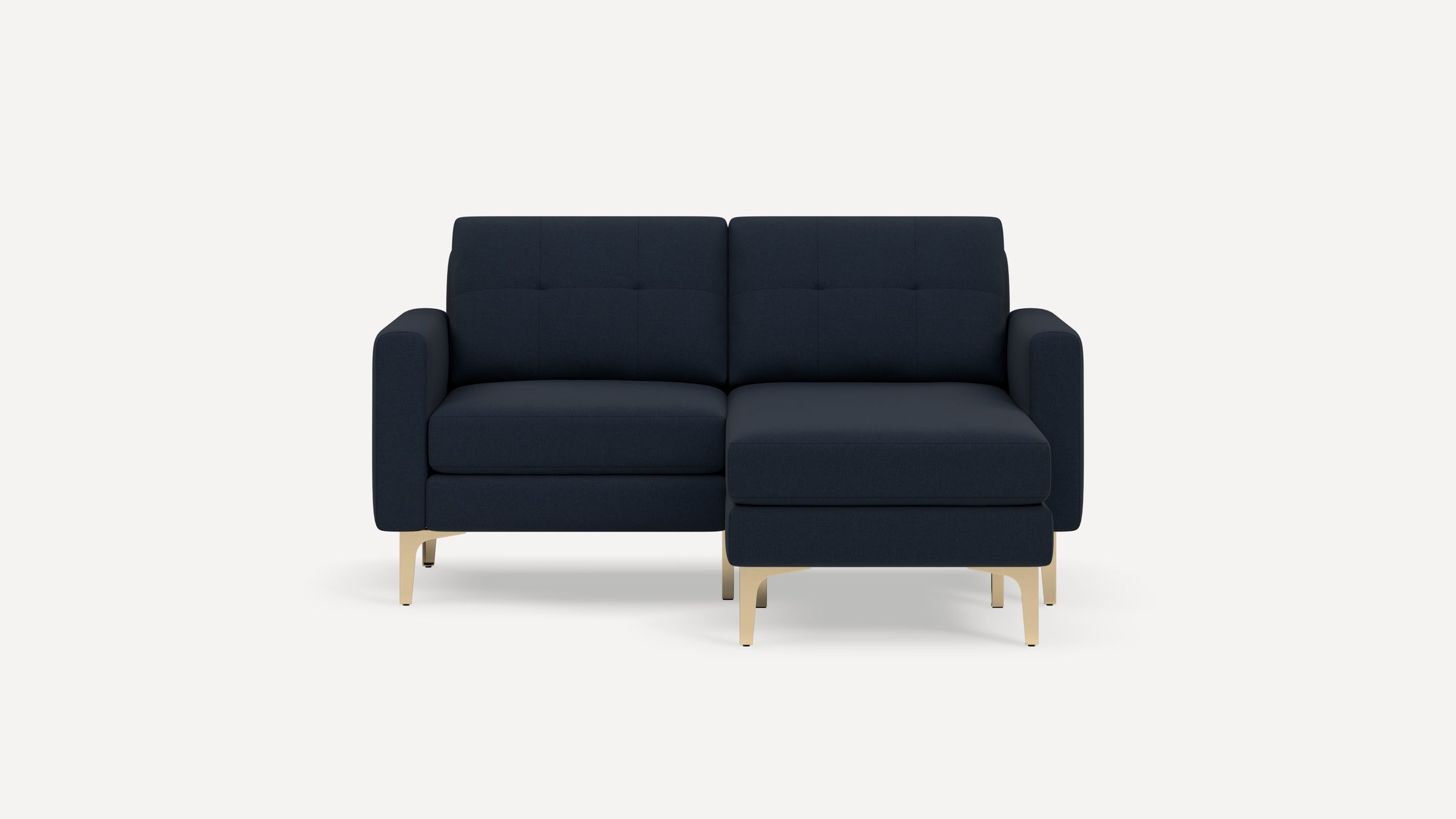 Nomad Plus Loveseat with Chaise - Navy Blue - Performance Flatweave / Brass - Metal / Block Arm