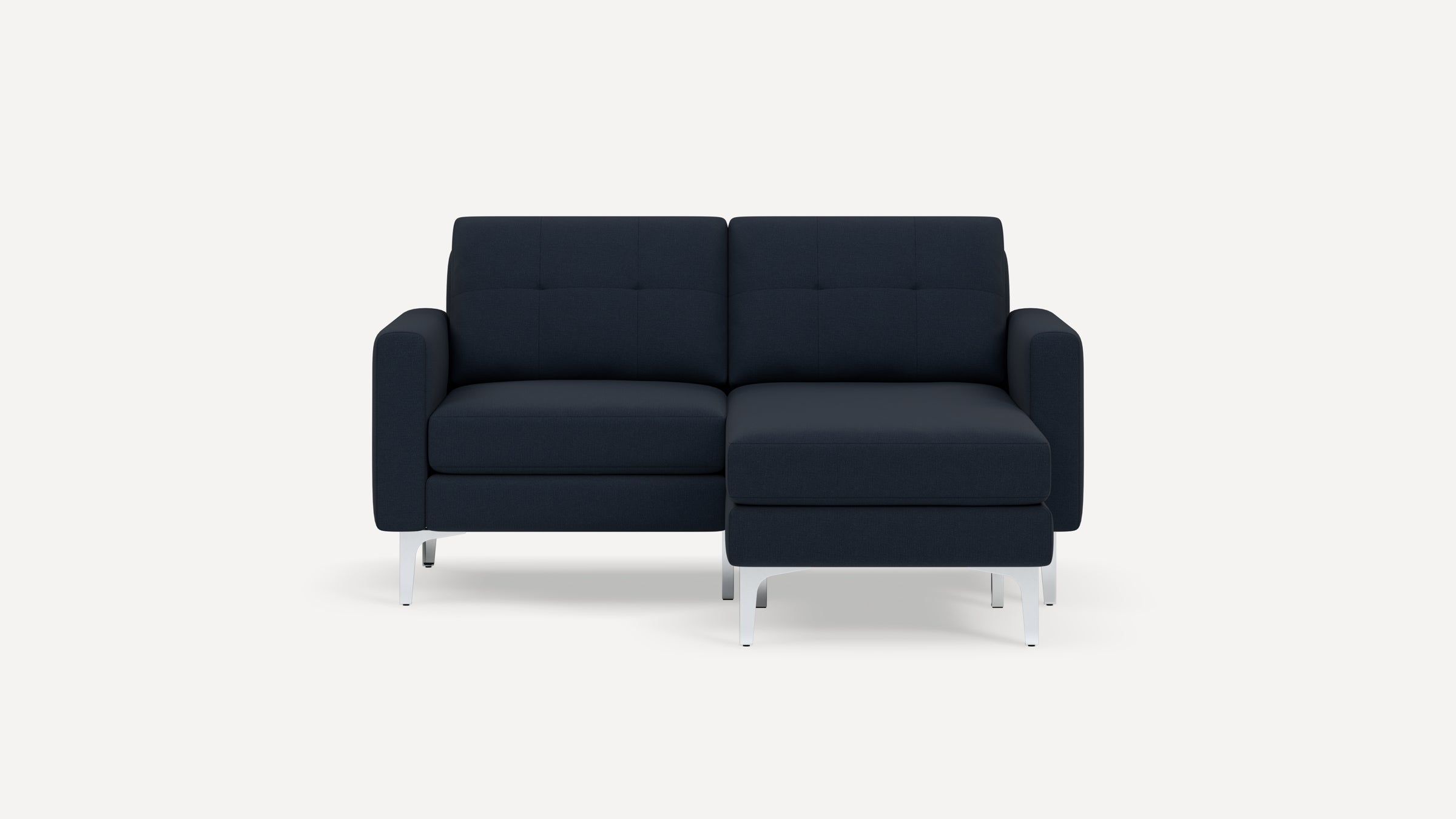 Nomad Plus Loveseat with Chaise - Navy Blue - Performance Flatweave / Chrome - Metal / Block Arm