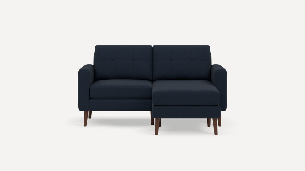 Nomad Plus Loveseat with Chaise - Navy Blue - Performance Flatweave / Walnut - Wood / Block Arm