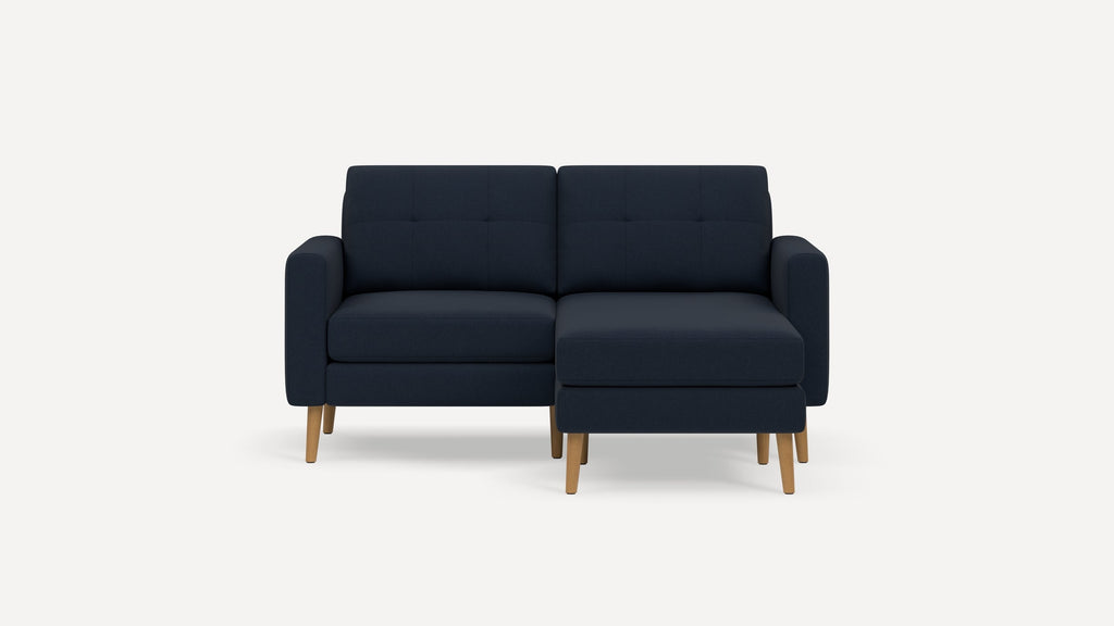 Nomad Plus Loveseat with Chaise - Navy Blue - Performance Flatweave / Oak - Wood / Block Arm