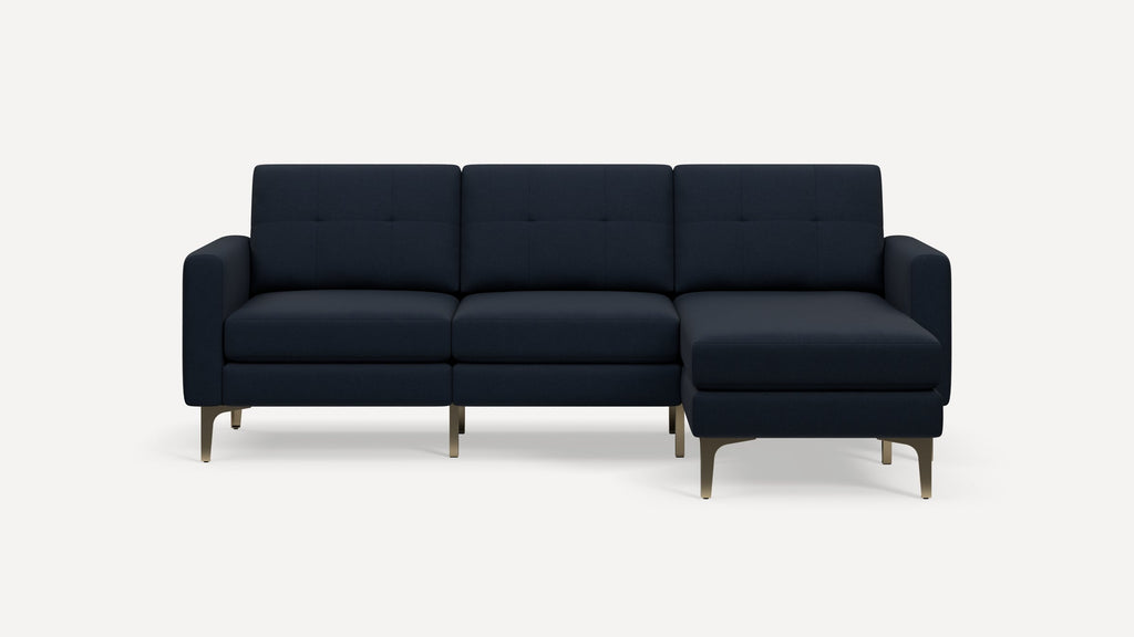 Nomad Plus Sofa Sectional - Navy Blue - Performance Flatweave / Brass - Metal / Block Arm