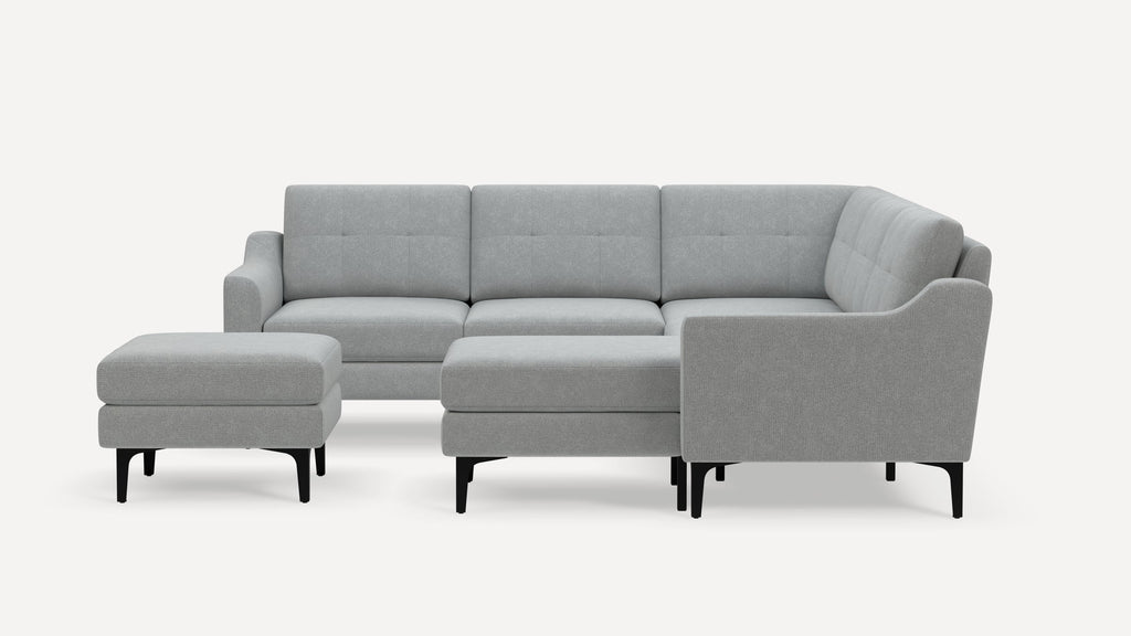 Nomad Plus 5-Seat Corner Sectional with Chaise and Ottoman - Crushed Gravel - Performance Chenille / Black - Metal / Slope Arm