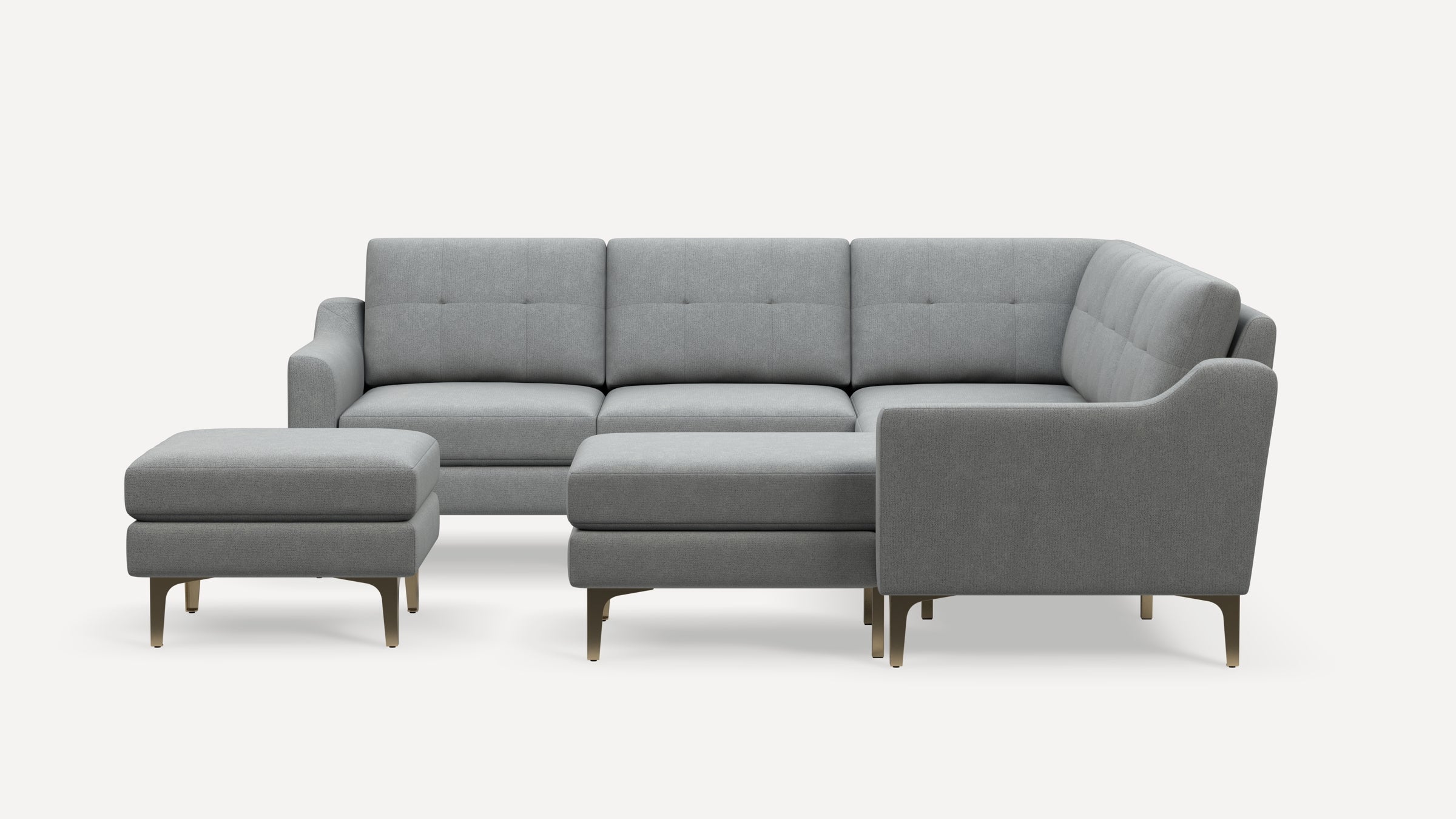 Nomad Plus 5-Seat Corner Sectional with Chaise and Ottoman - Crushed Gravel - Performance Chenille / Brass - Metal / Slope Arm