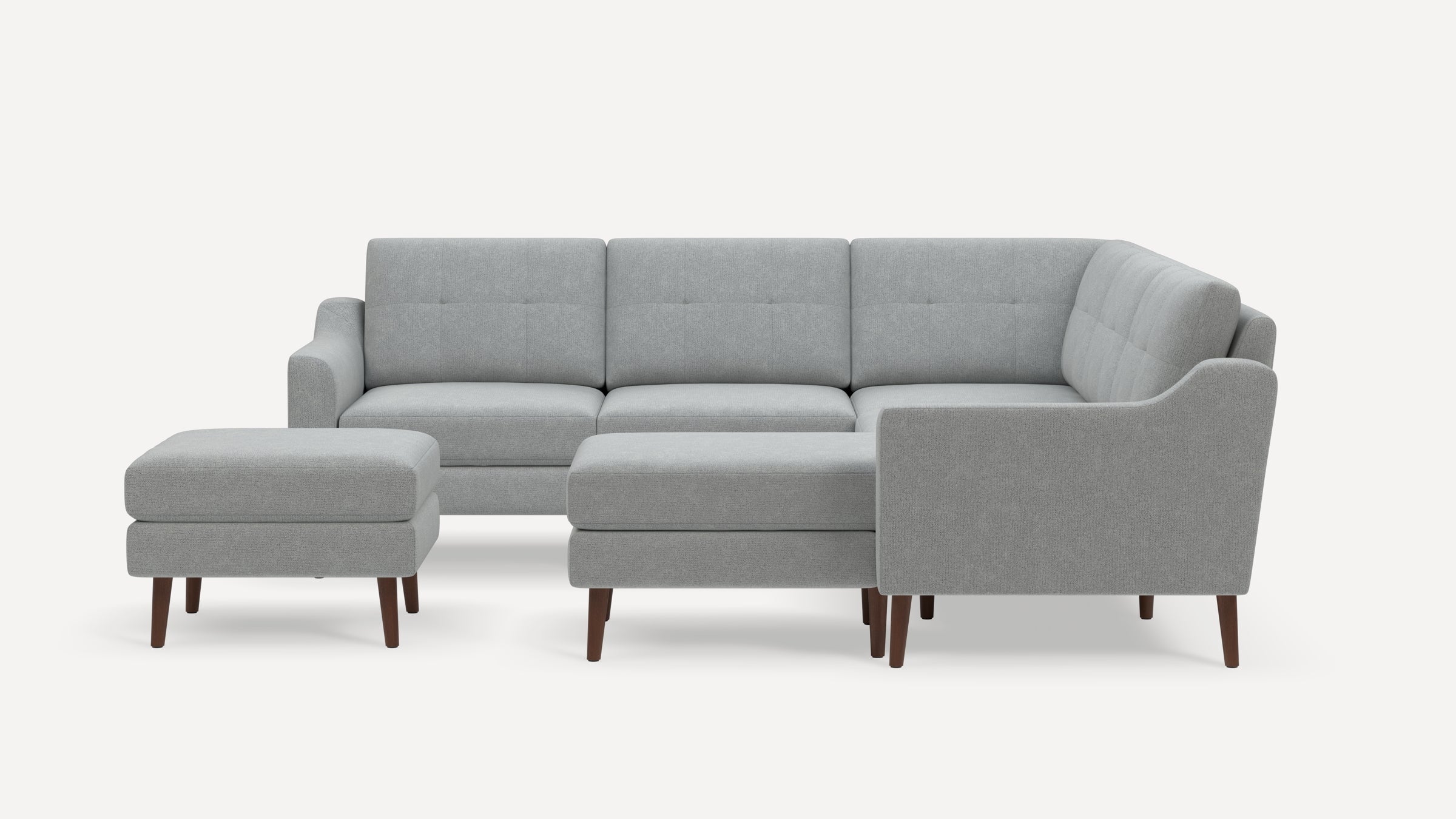 Nomad Plus 5-Seat Corner Sectional with Chaise and Ottoman - Crushed Gravel - Performance Chenille / Walnut - Wood / Slope Arm