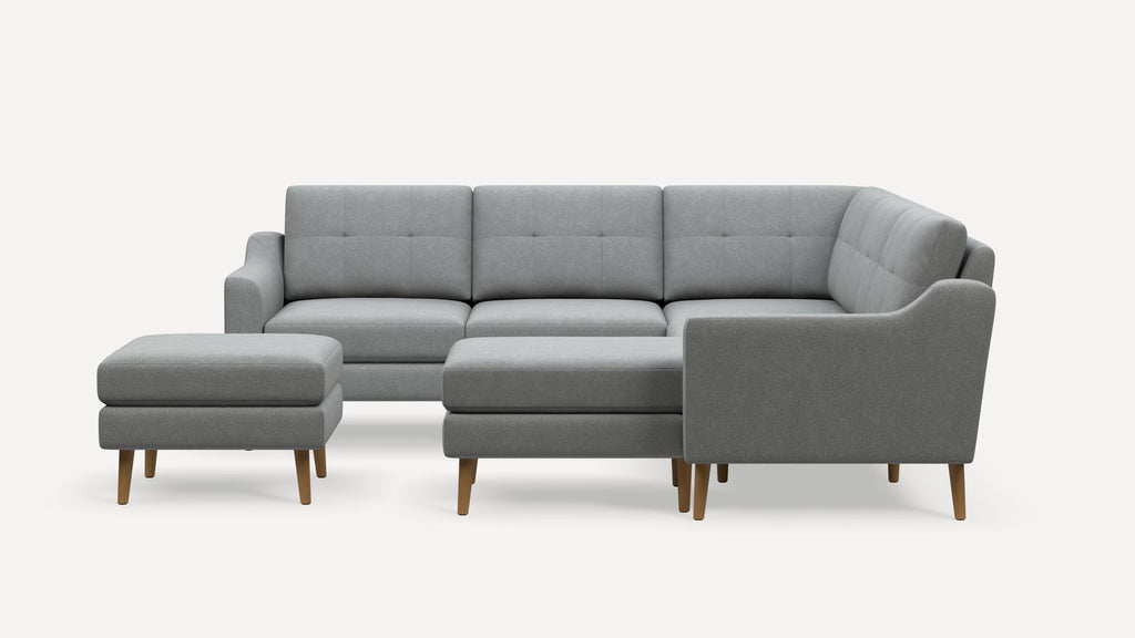 Nomad Plus 5-Seat Corner Sectional with Chaise and Ottoman - Crushed Gravel - Performance Chenille / Oak - Wood / Slope Arm