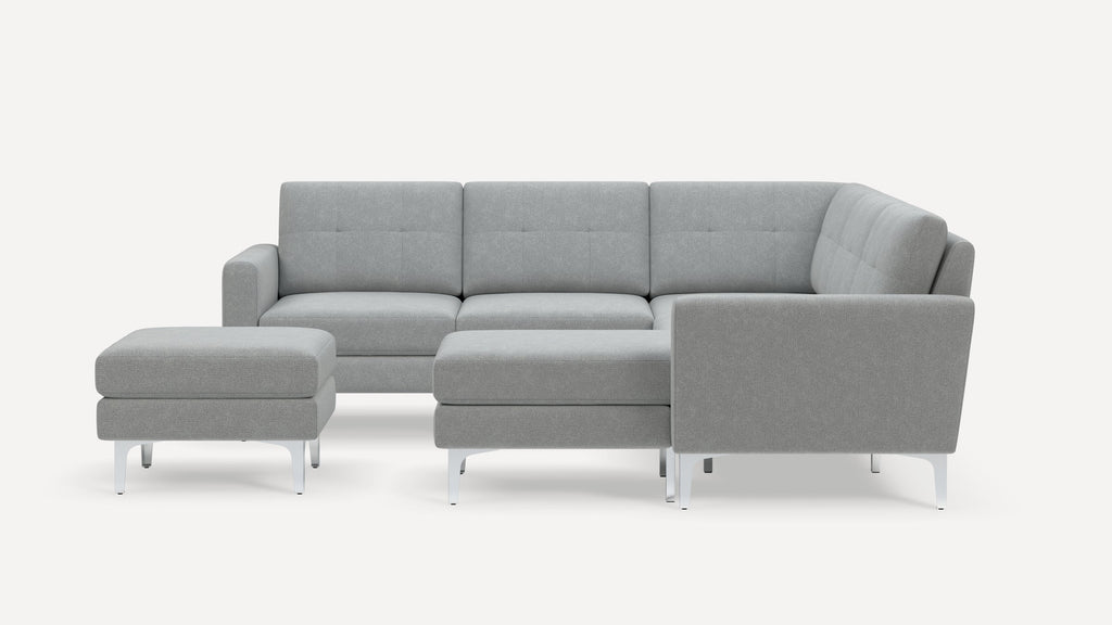 Nomad Plus 5-Seat Corner Sectional with Chaise and Ottoman - Crushed Gravel - Performance Chenille / Chrome - Metal / Block Arm
