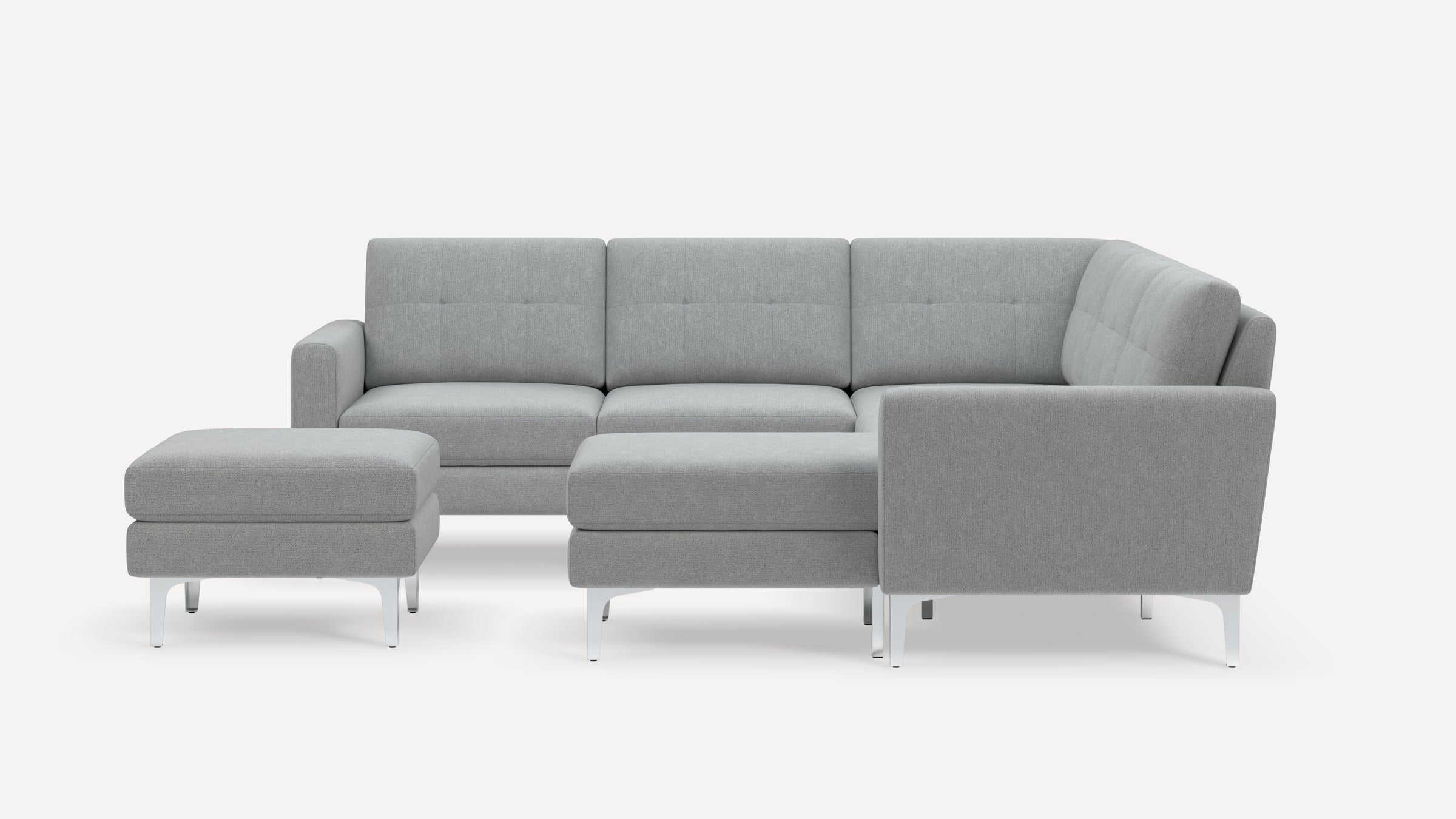 Nomad Plus 5-Seat Corner Sectional with Chaise and Ottoman - Crushed Gravel - Performance Chenille / Chrome - Metal / Block Arm