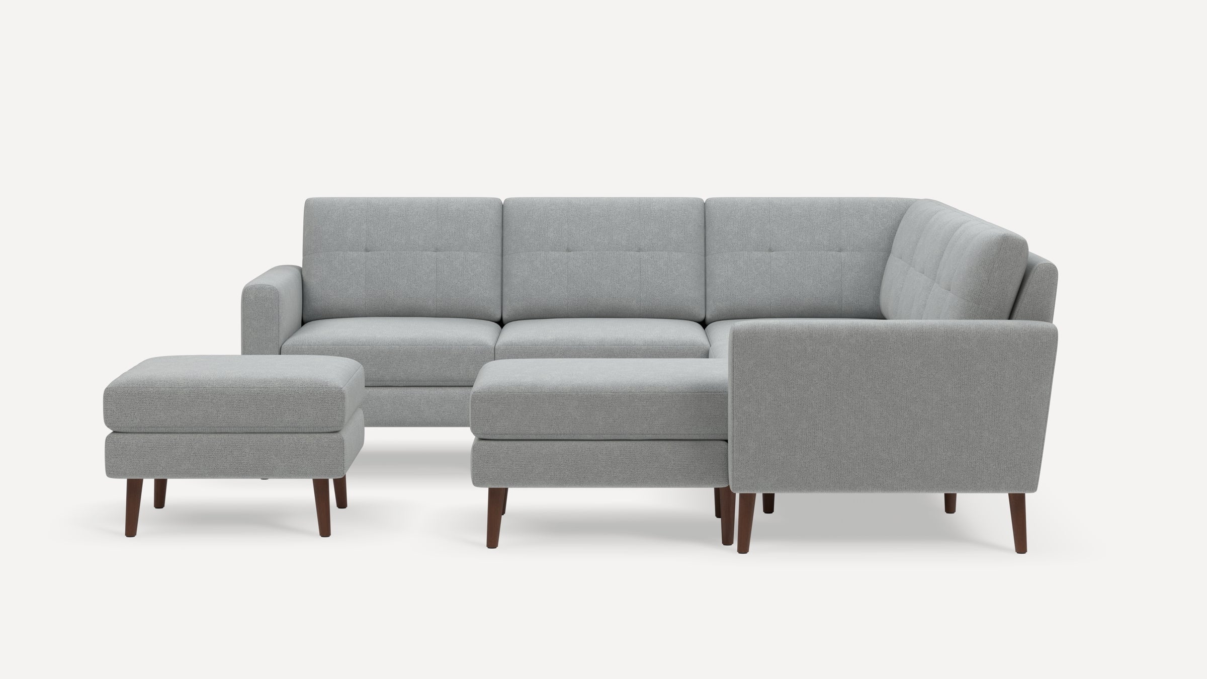 Nomad Plus 5-Seat Corner Sectional with Chaise and Ottoman - Crushed Gravel - Performance Chenille / Walnut - Wood / Block Arm