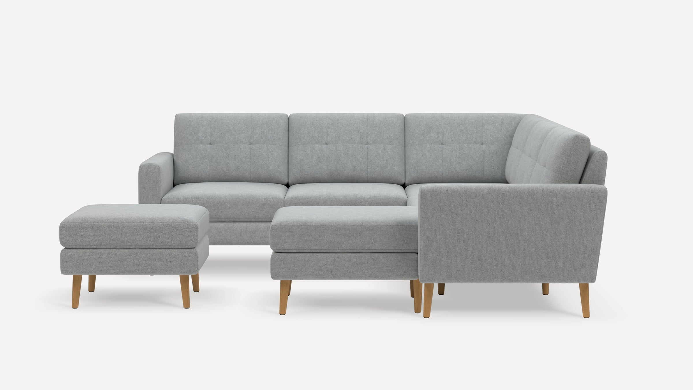 Nomad Plus 5-Seat Corner Sectional with Chaise and Ottoman - Crushed Gravel - Performance Chenille / Oak - Wood / Block Arm