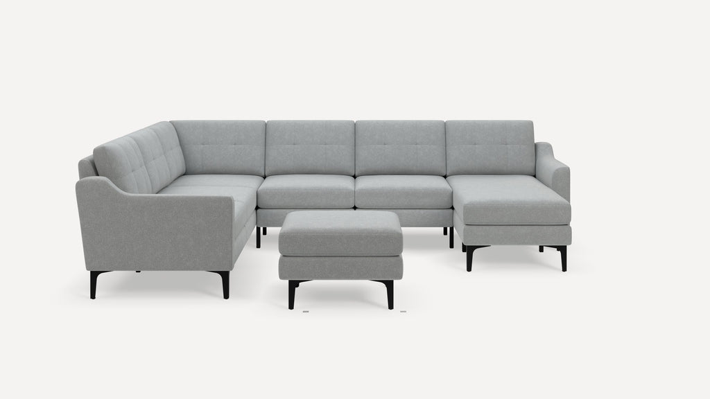 Nomad Plus 6-Seat Corner Sectional with Chaise and Ottoman - Crushed Gravel - Performance Chenille / Black - Metal / Slope Arm