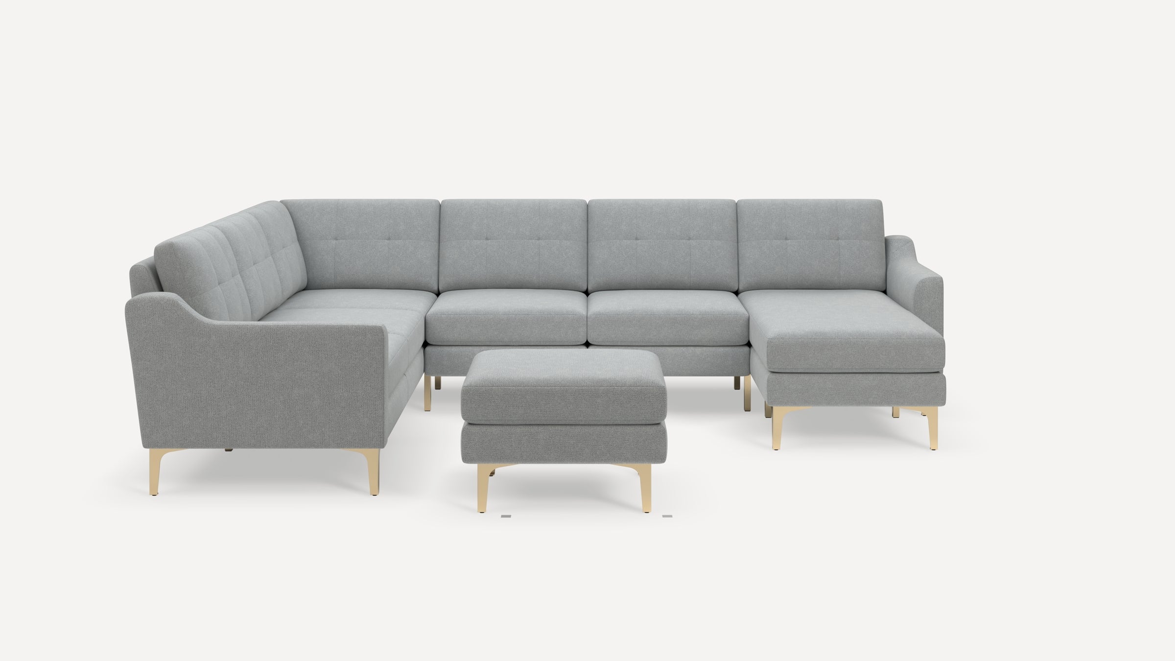 Nomad Plus 6-Seat Corner Sectional with Chaise and Ottoman - Crushed Gravel - Performance Chenille / Brass - Metal / Slope Arm