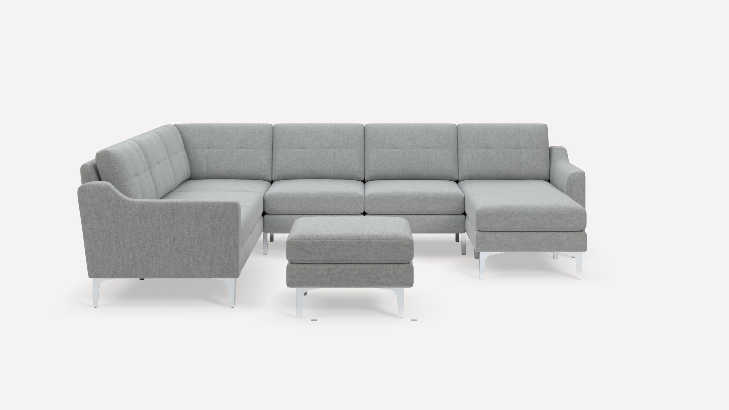 Nomad Plus 6-Seat Corner Sectional with Chaise and Ottoman - Crushed Gravel - Performance Chenille / Chrome - Metal / Slope Arm