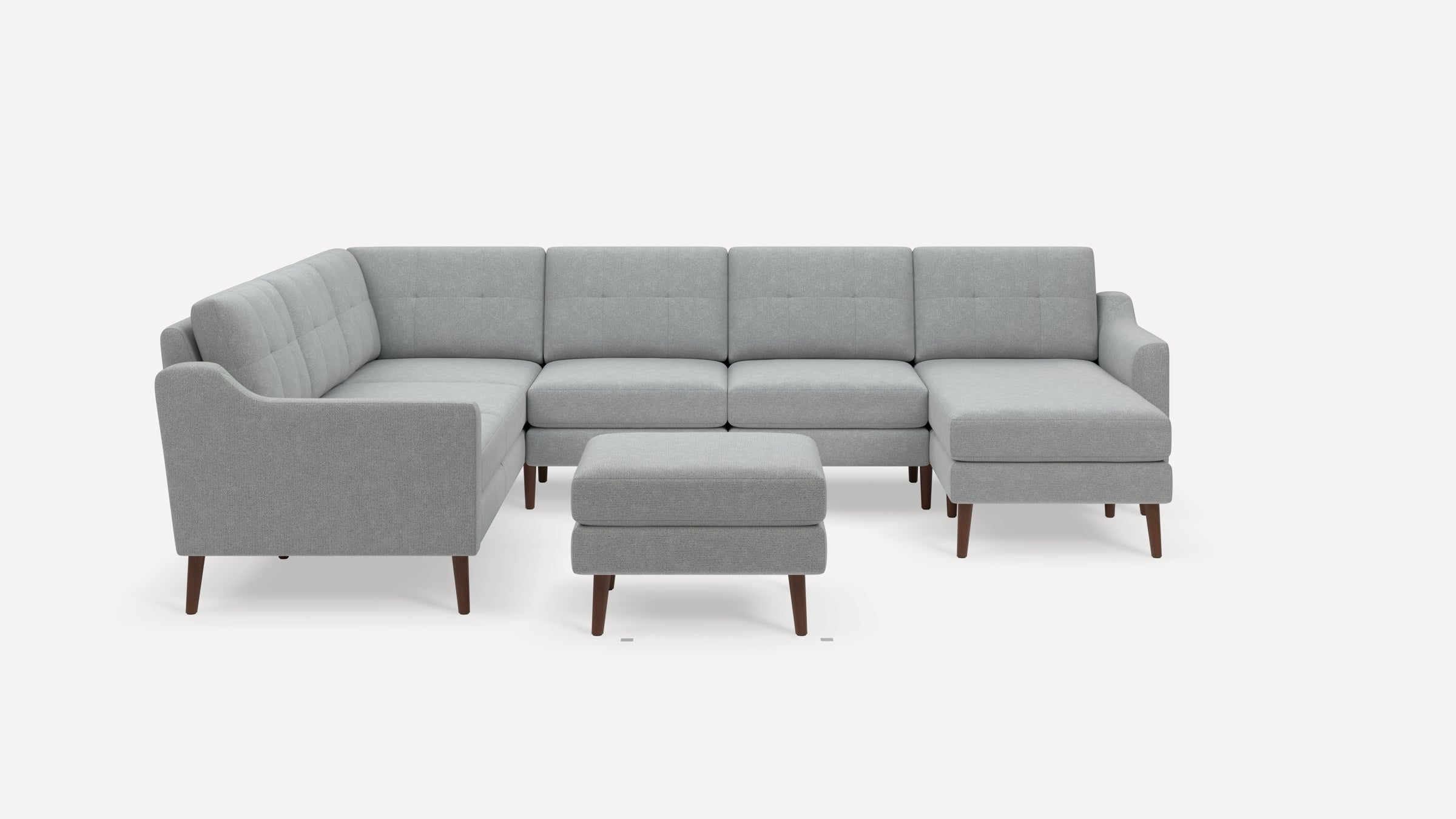 Nomad Plus 6-Seat Corner Sectional with Chaise and Ottoman - Crushed Gravel - Performance Chenille / Walnut - Wood / Slope Arm