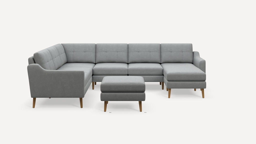 Nomad Plus 6-Seat Corner Sectional with Chaise and Ottoman - Crushed Gravel - Performance Chenille / Oak - Wood / Slope Arm