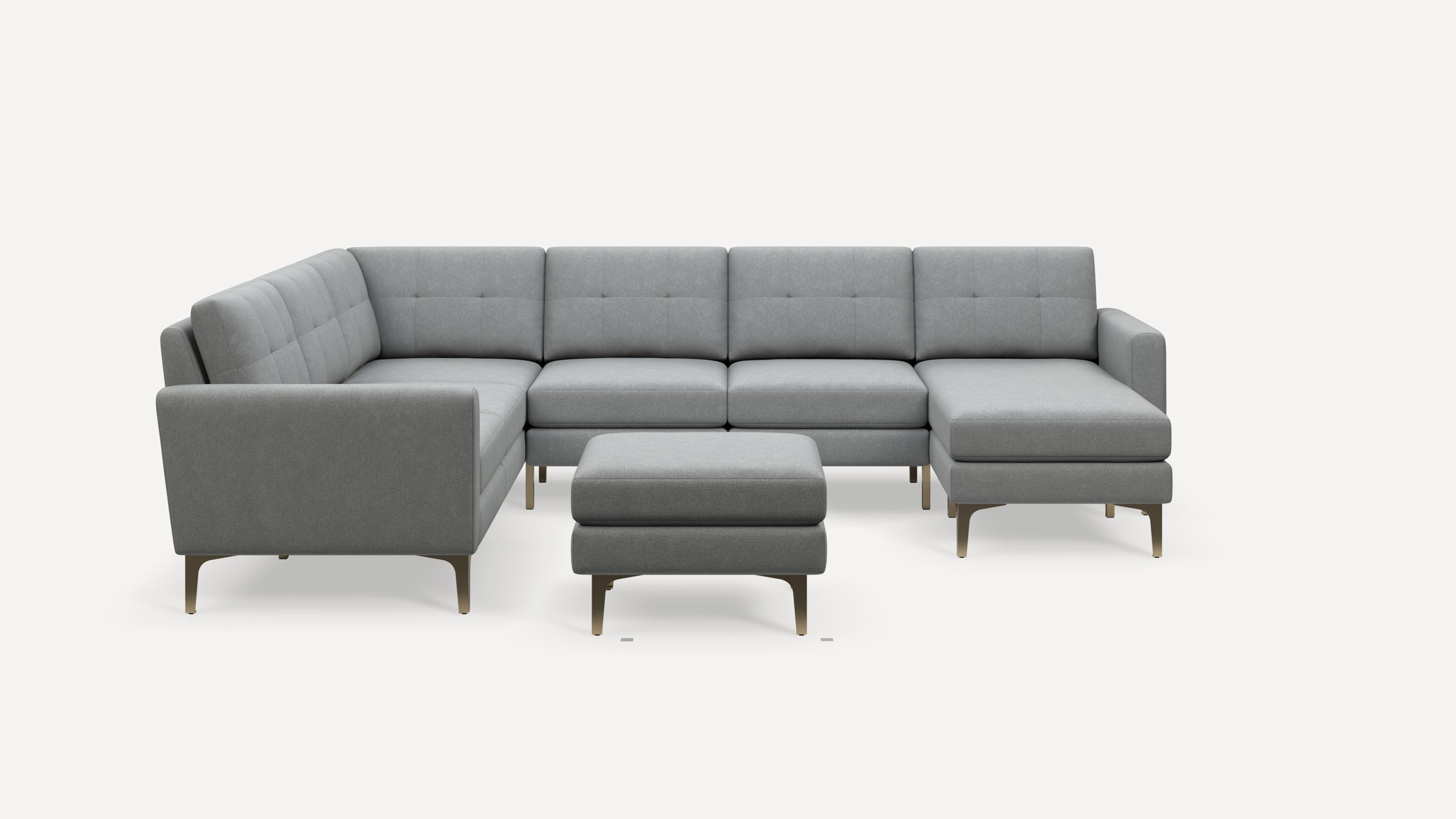Nomad Plus 6-Seat Corner Sectional with Chaise and Ottoman - Crushed Gravel - Performance Chenille / Brass - Metal / Block Arm
