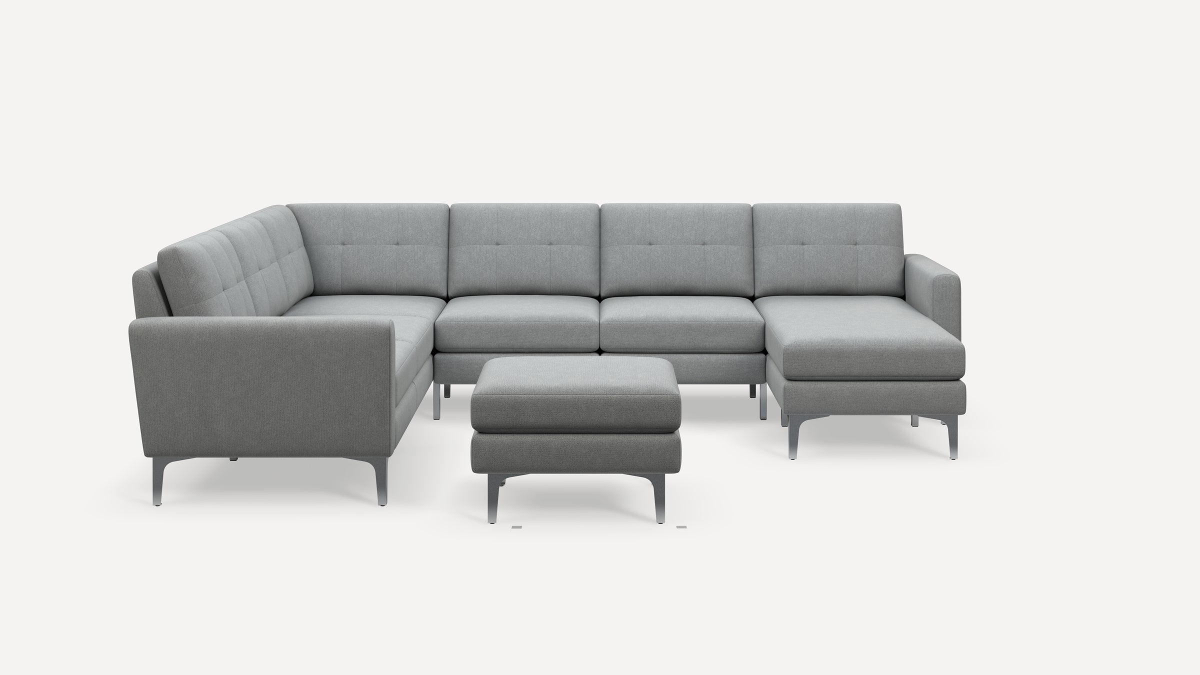 Nomad Plus 6-Seat Corner Sectional with Chaise and Ottoman - Crushed Gravel - Performance Chenille / Chrome - Metal / Block Arm