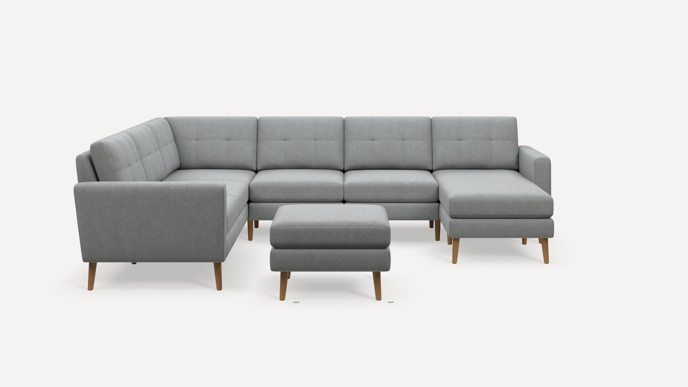 Nomad Plus 6-Seat Corner Sectional with Chaise and Ottoman - Crushed Gravel - Performance Chenille / Oak - Wood / Block Arm