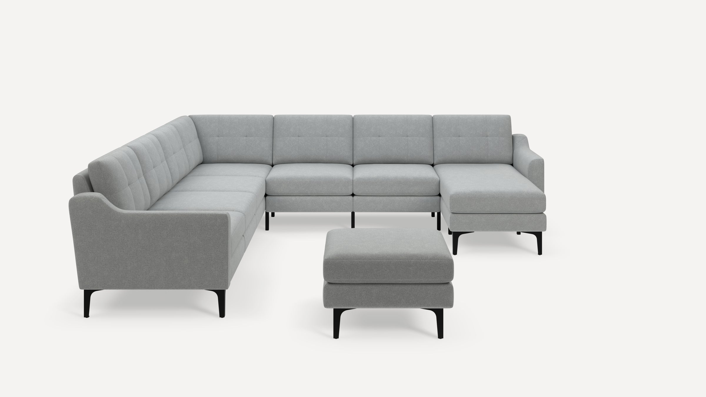 Nomad Plus 7-Seat Corner Sectional with Chaise and Ottoman - Crushed Gravel - Performance Chenille / Black - Metal / Slope Arm