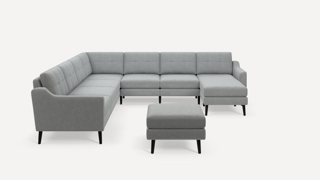 Nomad Plus 7-Seat Corner Sectional with Chaise and Ottoman - Crushed Gravel - Performance Chenille / Ebony - Wood / Slope Arm