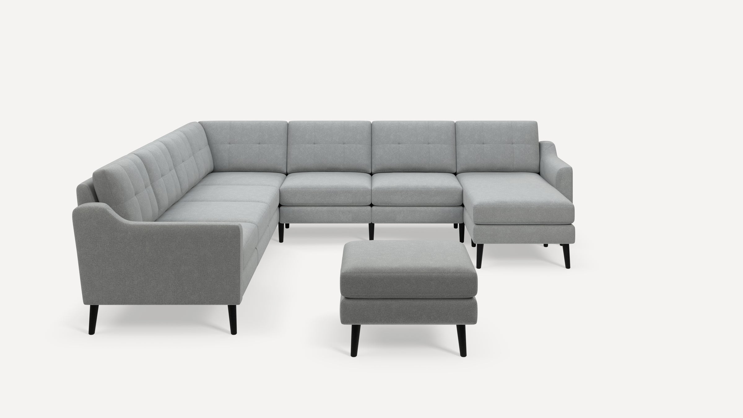 Nomad Plus 7-Seat Corner Sectional with Chaise and Ottoman - Crushed Gravel - Performance Chenille / Ebony - Wood / Slope Arm