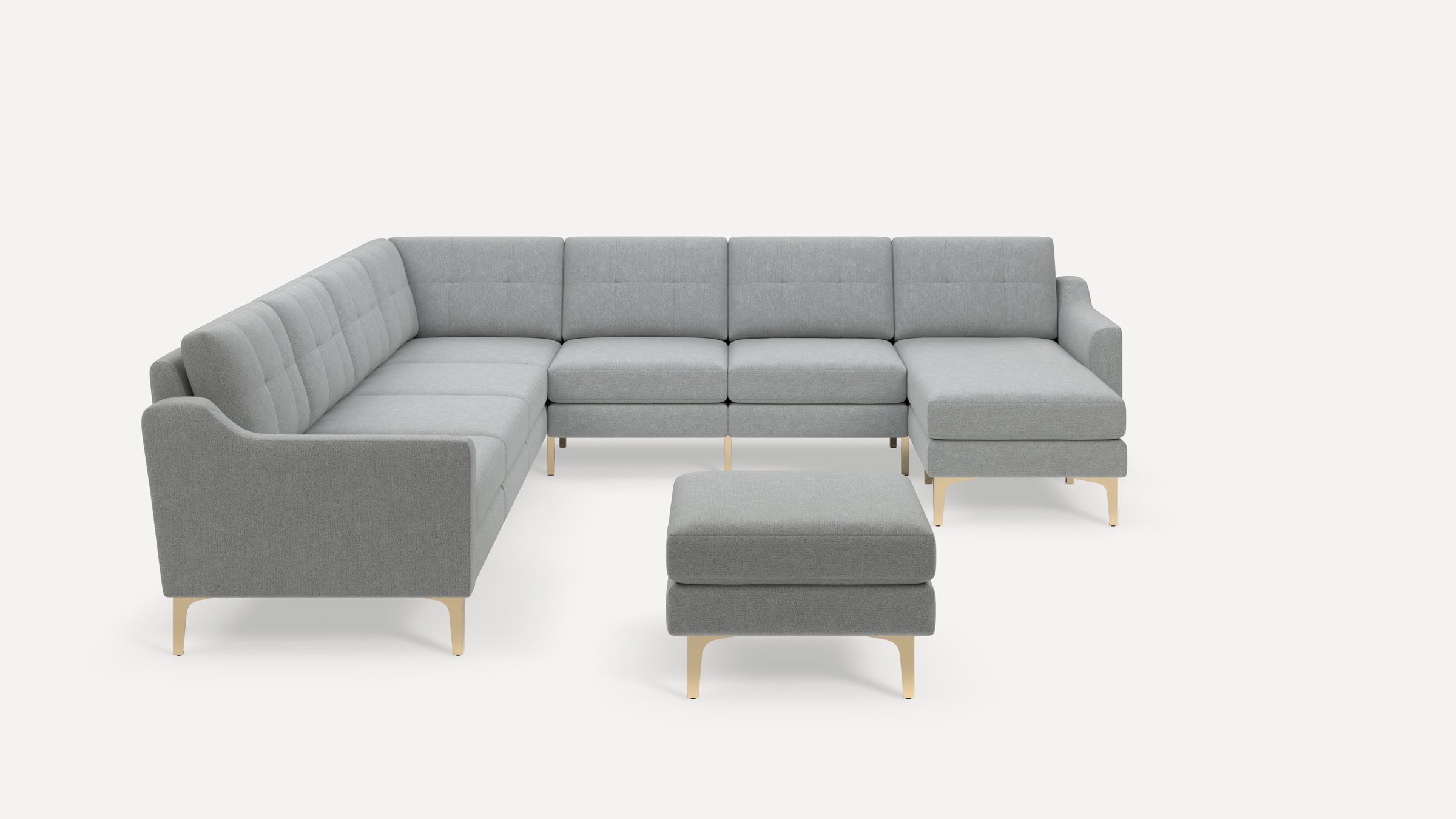 Nomad Plus 7-Seat Corner Sectional with Chaise and Ottoman - Crushed Gravel - Performance Chenille / Brass - Metal / Slope Arm