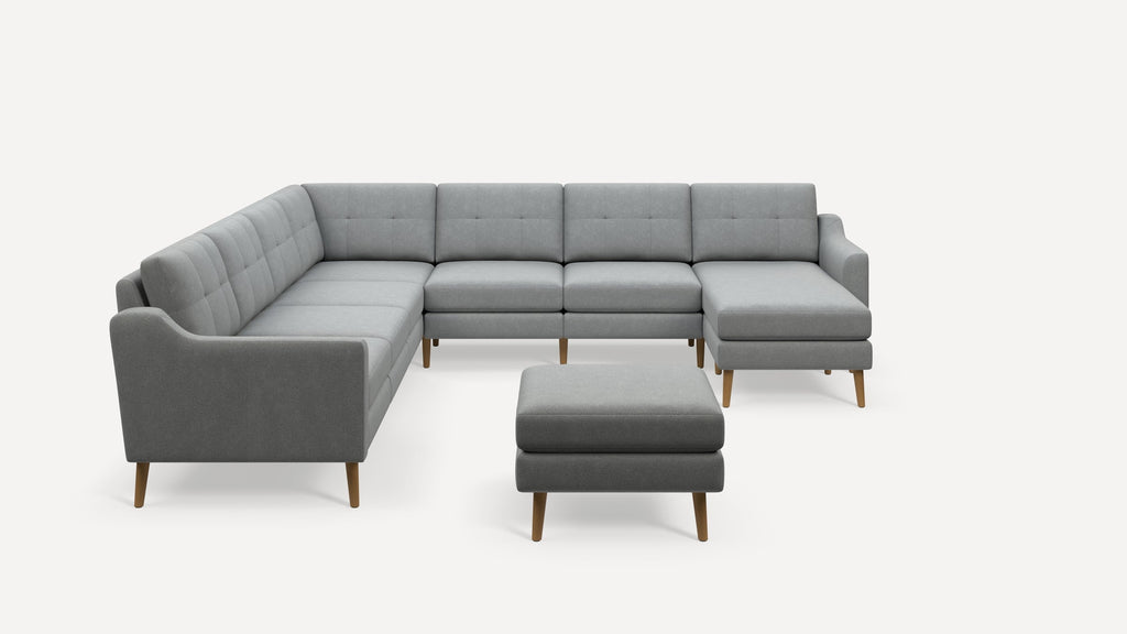 Nomad Plus 7-Seat Corner Sectional with Chaise and Ottoman - Crushed Gravel - Performance Chenille / Oak - Wood / Slope Arm