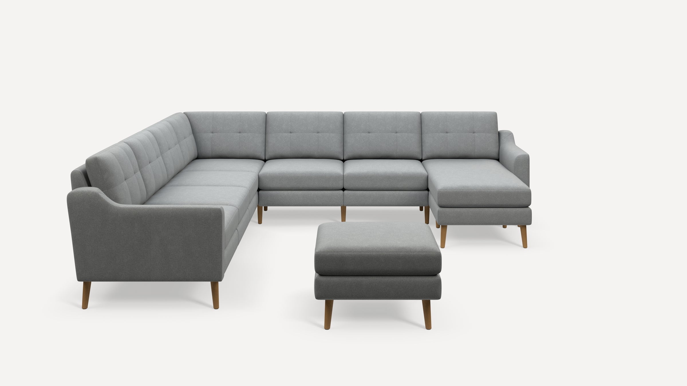 Nomad Plus 7-Seat Corner Sectional with Chaise and Ottoman - Crushed Gravel - Performance Chenille / Oak - Wood / Slope Arm