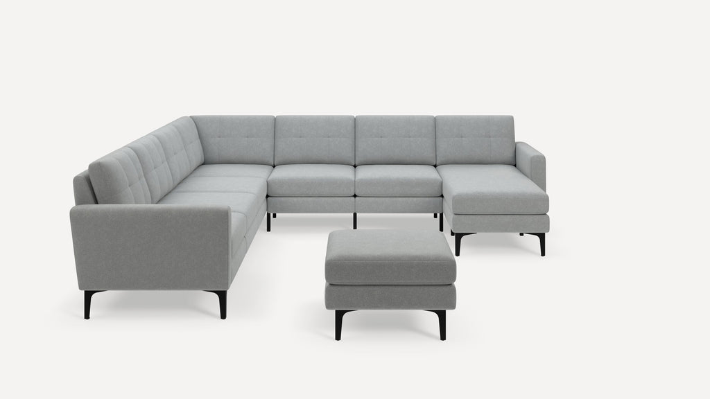 Nomad Plus 7-Seat Corner Sectional with Chaise and Ottoman - Crushed Gravel - Performance Chenille / Black - Metal / Block Arm