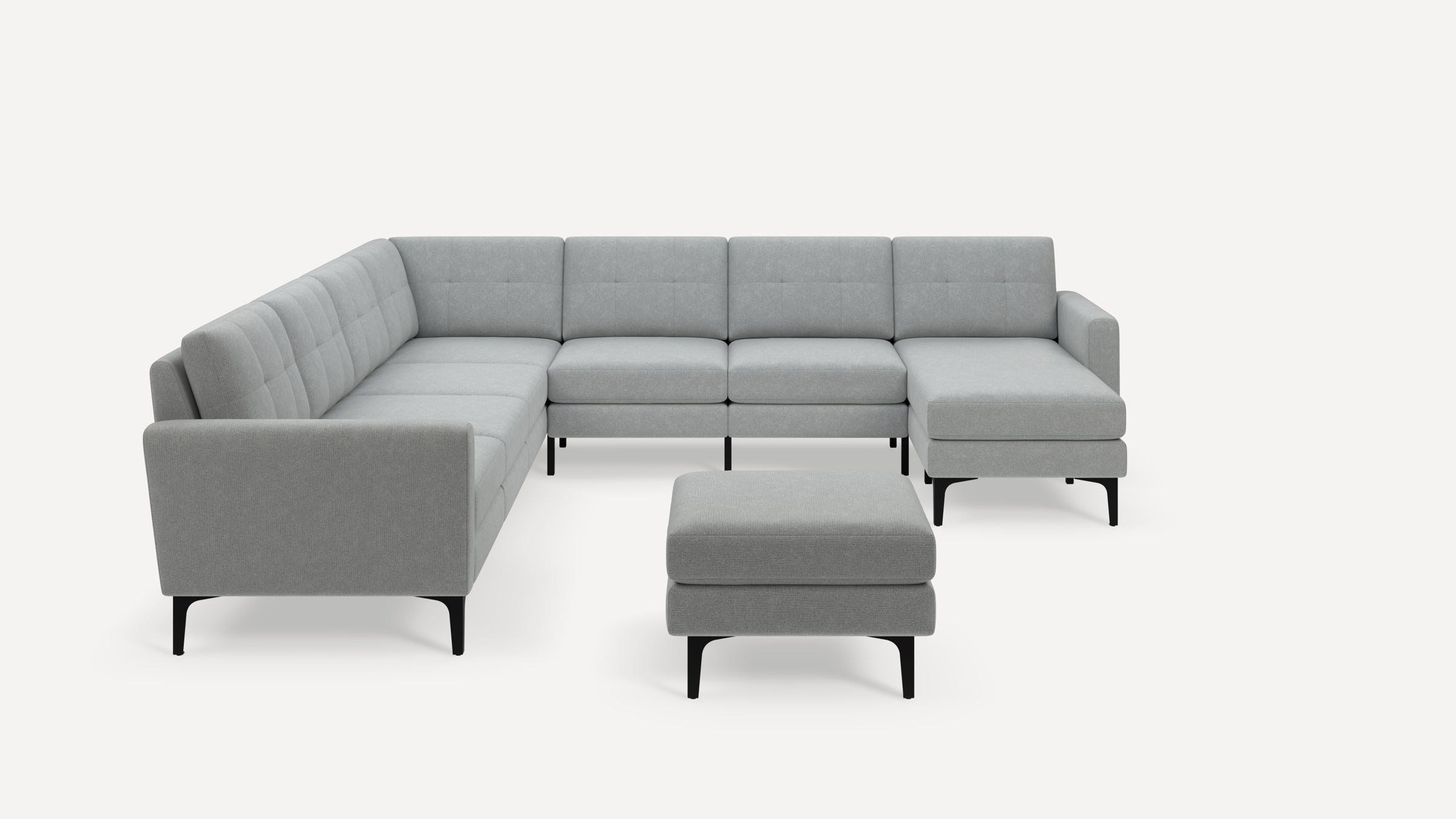 Nomad Plus 7-Seat Corner Sectional with Chaise and Ottoman - Crushed Gravel - Performance Chenille / Black - Metal / Block Arm